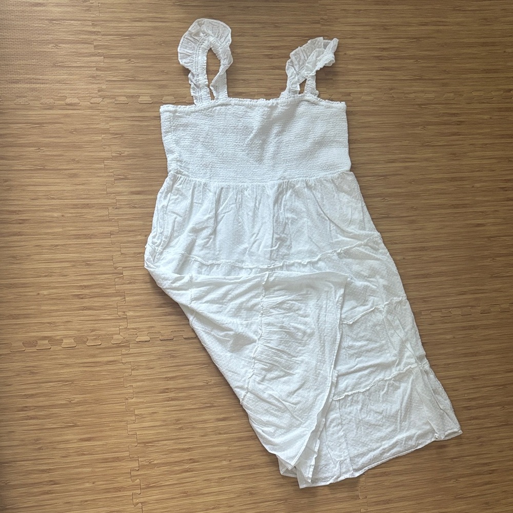 J. Crew Factory White Ruffle Strap Midi Clip Dot Dress 2X NWT